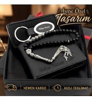 Hemen Kargo İsme Özel Hakiki Deri Cüzdan, Tesbih, Anahtarlık Hediye Seti, Sevgiliye, Eşe, Babaya, Arkadaşa Kişiye Özel Hediye Seti