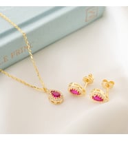 925 Ayar Gümüş Temmuz Ayı Damla Taşlı Kolye+Küpe Set (Sarı)