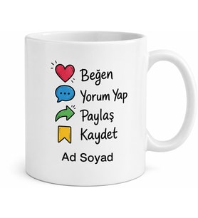 Sosyal Medya Fenomeni Arkadaşa Beğen Yorum Yap Kaydet Kupa Hediye Bardak