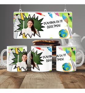 Öğretmenler için İsimli Fotoğraflı Kupa Bardak Hediyesi, Özel Tasarım Kahve Bardağı, 330ml, Beyaz (Doğal Beyaz)
