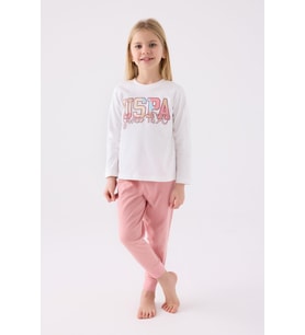 U.S. Polo Assn. Kız Çocuk Pembe Uzun Kol Pijama Takım