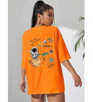 Unisex Galaksi Tasarım Basklı Tshirt (Turuncu)