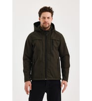 Yeşil Erkek %100 Su Geçirmez İçi Polarlı İç Çepli Çıkartılabilir Kapüşonlu Softshell Mont&Kaban