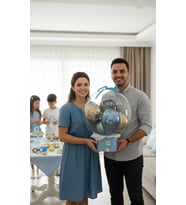 YENİ DOĞAN ERKEK BEBEK HEDİYELİK BALON KUTUSU ( İSME ÖZEL) (Mavi)