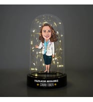 Zarif Kadın Doktor Karikatürlü Işıklı Fanus Biblo