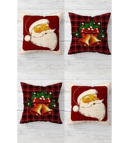 Christmas Noel Baba Zil Temalı Gizli Fermuarlı Kırlent Kılıfı Koltuk Yastık Kılıfı Takım(4adet) (Siyah)