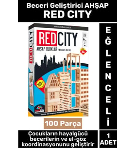 Eğitici Eğlenceli El Göz Koordinasyonu Hayalgücü Kontsantrasyon 100 Parça AHŞAP BLOKLAR RED CITY