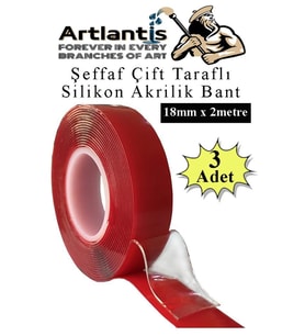 Çift Taraflı Bant Silikonlu Süper Güçlü Çivisiz Montaj Bandı 3 Adet 18mm x 2 metre Extra Yüksek Mukavemetli (Renksiz)