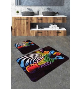 Renkli Hayvan Temalı Banyo Halısı Klozet Paspas Seti BS309