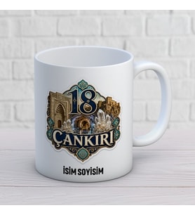 Kişiye Özel 18 Çankırı Baskılı Kupa – Tuz Mağarası, Tarihi Yapılar ve İsim Soyisim Tasarımlı Memleket Hediyesi