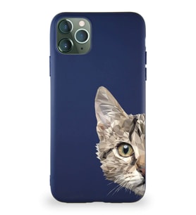 Apple iPhone 11 Pro Max Soft Premier Kapak Catface Tasarımlı Silikon Kılıf - Lacivert (Şeffaf)
