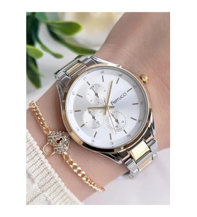 Ferrucci Silver&Gold Çelik Kordon Kadın Kol Saat+Bileklik Hediye (Gümüş - Altın)