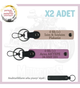 Bikera Değerli Hediye, İsim Plaka ve 0 Rh (+) Kan Grubu Yazılı x2 Anahtarlık, Yavruağzı-Pembe-Syh (Çok Renkli)