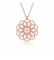 Taşlı Yaşam Çiçeği Rose Gümüş Kolye