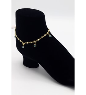 Zirkon Taşlı Mavi Nazar Boncuklu Model Gold Renk 925 Ayar Gümüş Kadın Halhal 201025741