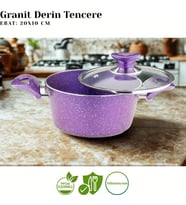 ARZU ÇELİK 20 Cm Granit Derin Tencere Cam Kapak - Violet