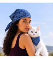 Kombin Kutusu (Anne-Köpek/Kedi Kombini) & Mavi Desenli Bandana & Kedi/Köpek Boyun Tasması ve Mavi Desenli Evcil Hayvan Bandanası