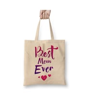 Best Mom Ever Anneler Günü Annelere Hediye Bez Çanta Alışveriş Çantası Plaj Çantası (Beyaz)