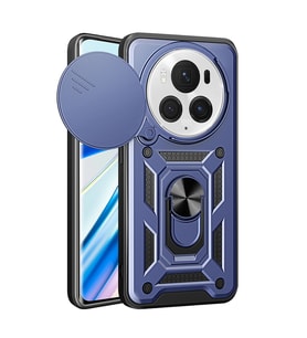 Honor Magic 6 Pro Uyumlu Kılıf Magnetik Standlı Kamera Korumalı Zore Sürgülü Vega Kapak (Mavi)