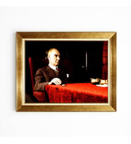 Tablore Mustafa Kemal Atatürk Ofis Ve Çalışma Odası Gold Çerçeveli Tablo