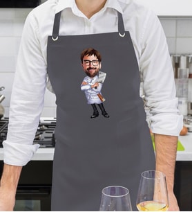 BK Gift Kişiye Özel Erkek Chef Karikatürlü Profesyonel Antrasit Mutfak Önlüğü, Aşçı Önlüğü, Şef Önlüğü, Arkadaşa Hediye-20