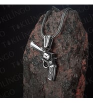 925 Ayar Gümüş 14 lü Tabanca Motifli Erkek Kolye