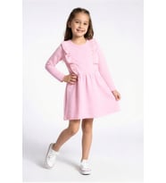 Kız Çocuk Elbise-Otoman Kumaş-Fırfır Detaylı 6-10 Yaş 12535 MODANINO (Pembe)