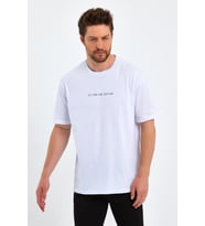 COMEOR Erkek Beyaz Baskılı Basic Oversize Bisiklet Yaka Kısa Kollu T-shirt
