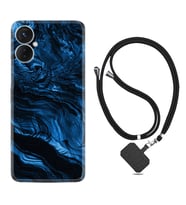 Tecno Spark 9T Kılıf Resimli Boyun Askılı İpli Desenli Silikon Blue MArble 1379