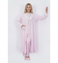 Mecit 6397 Pembe Kadın Uzun Sabahlıklı Pijama Takımı