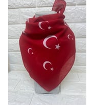 Kırmızı Ay Yıldız Türk Bayrağı Temalı Pamuk Kumaş Fular - Bandana - 23 Nisan, 29 Ekim, 19 Mayıs
