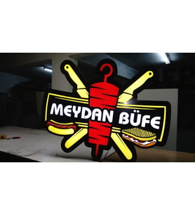 Meydan Büfe Firmaya Özel Yazılı Tabela 3D Led Neon Etkili Işıklı Tabela 30X45 CM Tek Taraflı