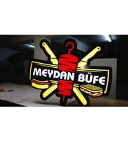 Meydan Büfe Firmaya Özel Yazılı Tabela 3D Led Neon Etkili Işıklı Tabela 30X45 CM Tek Taraflı