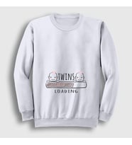 Presmono Unisex Beyaz Twins Loading Girls Yükleniyor Doğum Hamilelik Sweatshirt 535481tt