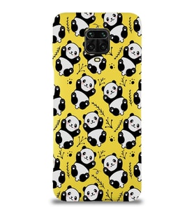 Xiaomi Redmi Note 9 Pro Uyumlu Lansman Kılıf Panda Tasarımlı İçi Kadife Kapak-Sarı (Şeffaf)