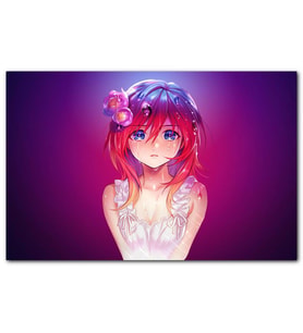Cakatablo Kızıl Saçlı Masum Anime Kız Mor Arkaplan MDF Tablo