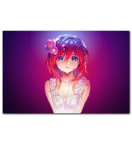 Cakatablo Kızıl Saçlı Masum Anime Kız Mor Arkaplan MDF Tablo