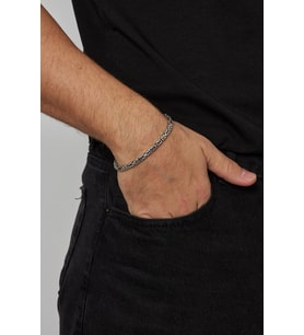 4mm Kral Kare 925 Ayar Gümüş Erkek Zincir Bileklik Veb-5003
