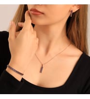 925 Ayar Gümüş Ametist Taşlı Başak Set