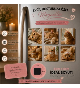 6'lı Kare Fotoğraf Magneti Evcil Hayvana Kişiselleştirilebilir Patili Dost Hediye Seti