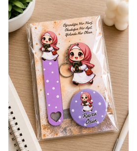 Kişiye Özel Kur’an Temalı Hediye Seti Ayraç Anahtarlık ve Rozet 10'lu set