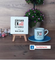 Kız Kardeş Dekoratif Taş, Türk Kahvesi Fincanı Kırmızı İsme Özel Hediye (Model 3)