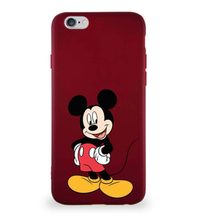 Apple iPhone 6S Soft Premier Kapak Mickey Mouse-E Tasarımlı Silikon Kılıf - Mürdüm (Şeffaf)
