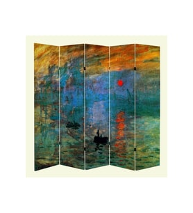 Claude Monet Gün Doğumu Izlenim 5 Kanatlı Oda Bölücü Çift Taraflı Kanvas Paravan