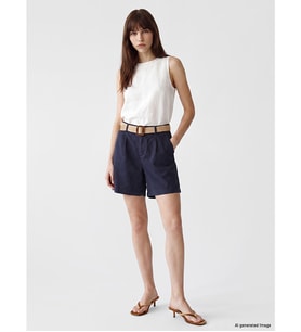 LCW Jeans Lacivert Beli Kemerli Pileli Kadın Jean Şort