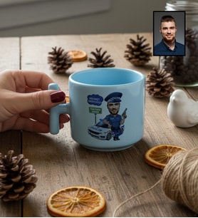 Kişiye Özel Kişiye Özel Karikatürlü Erkek Polis T Pastel Kupa Polisler Günü Hediyesi