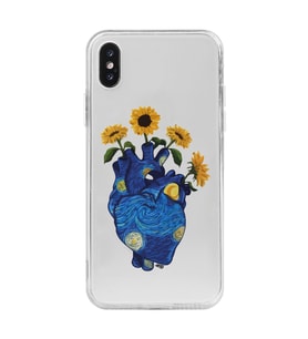 Iphone XS MAX Uyumlu Vincent Van Gogh Kalp Tasarımlı Şeffaf Telefon Kılıfı