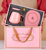 Kişiye Özel Royal Consept Isıtıcılı Dokunmatik Lucky Kupa Bardak Seti Premium Kutusunda (Pembe)