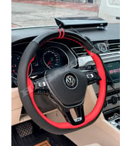 Vw Transporter T6.1 Dikme Direksiyon Kılıfı Parlak Siyah Kırmızı Detaylı Kırmızı Çift Yüzük ve Dikiş 2019-2024
