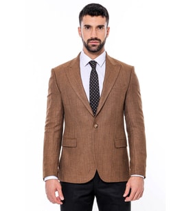 Slim Fit Desenli Açık Kahverengi Erkek Ceket - Wessi (Bej)